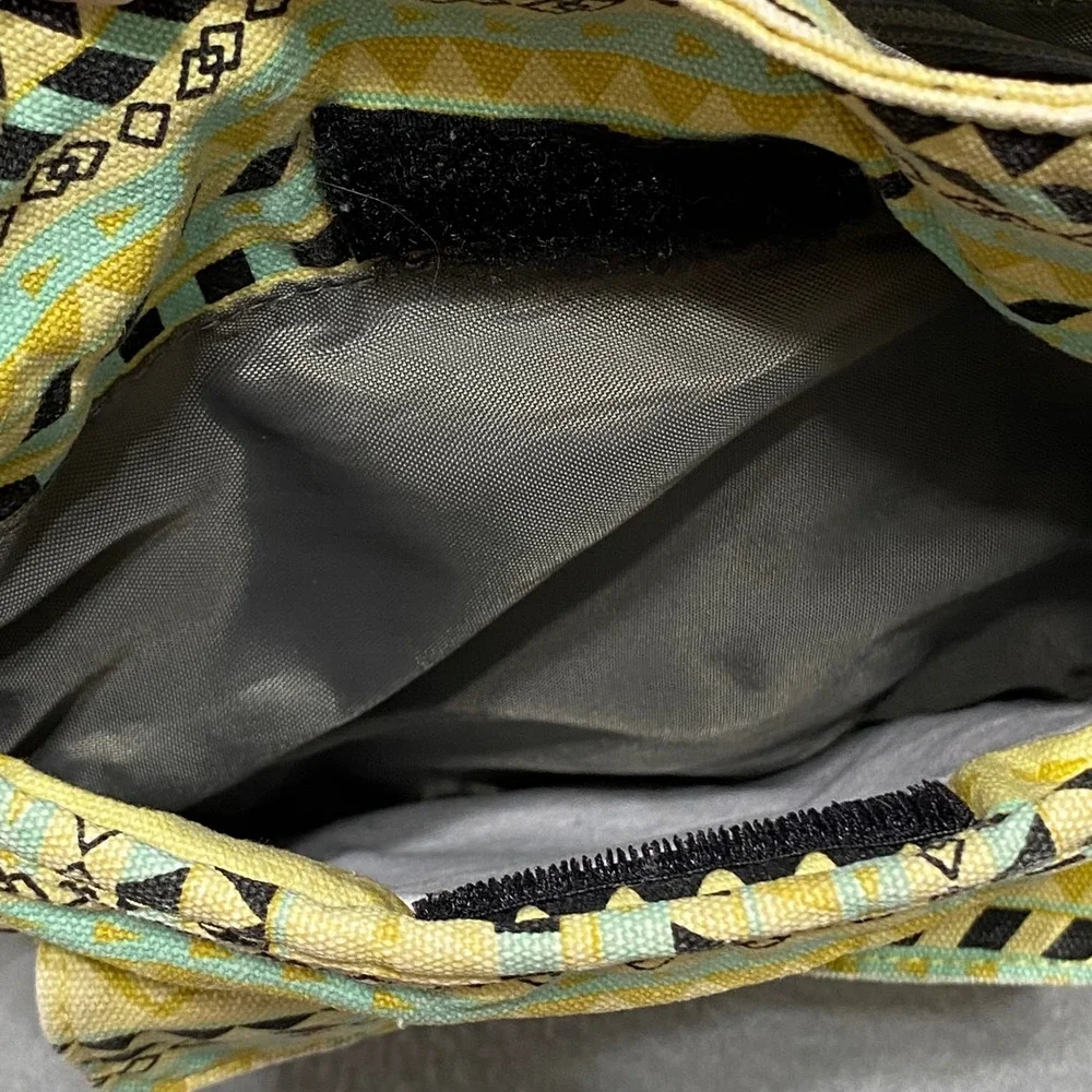 KAVU Keeper Crossbody Bag Yellow Turquoise Geometric Tribal Canvas Rope Strap‎
